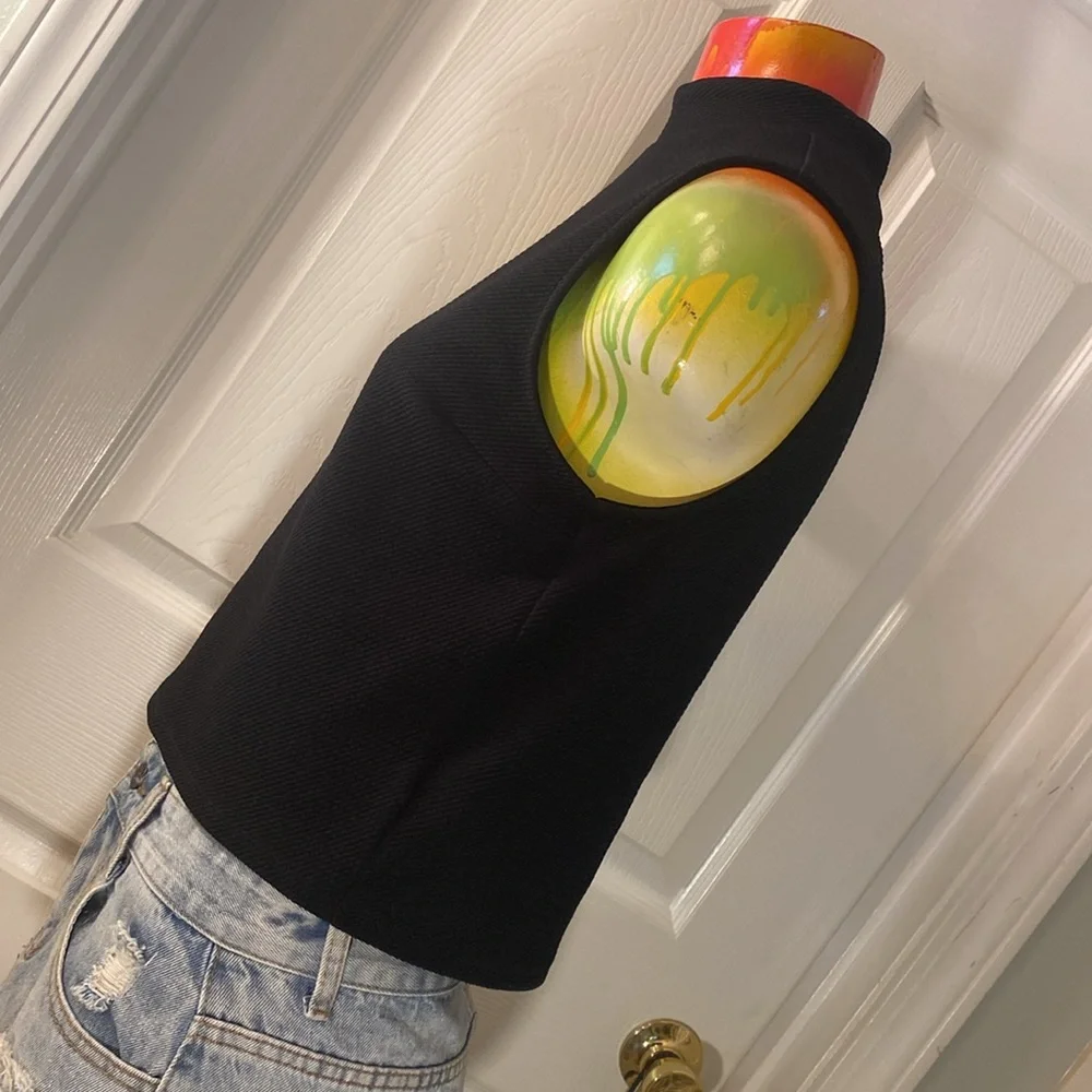 Express Black Crop Tank Top with Mandarin Collar